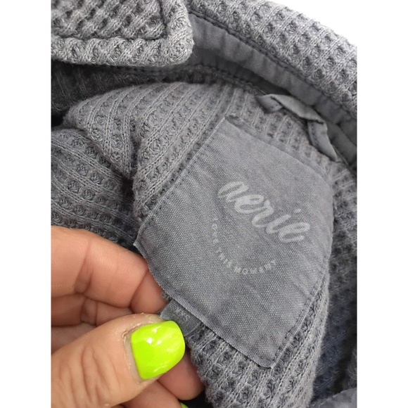 Aerie Waffle Knit Button Down Shirt Gray Thermal Oversized Shacket Womens XS - Picture 8 of 9